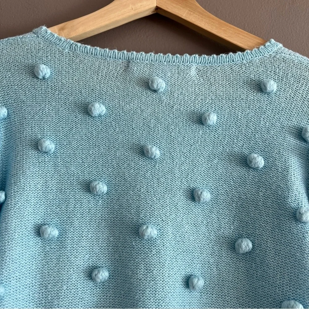 LILLY PULITZER Kippa Pom Pom Sweater Light Blue Sz S Ballon Sleeves Cotton Blend - Picture 7 of 15
